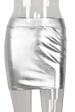 Silberne Art- und Weisefeste Patchwork-dünne hohe Taillen-Bleistift-Volltonfarbe-Unterteile