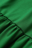 Grüne, lässige, solide Patchwork-Kleider mit O-Ausschnitt und A-Linie