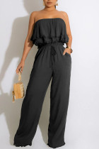 Svarta Casual Solid Patchwork Strapless Straight Jumpsuits