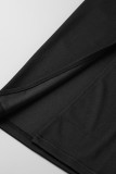 Vestidos de talla grande con falda de un solo paso con cuello oblicuo y abertura de retazos sólidos negros