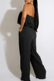 Vita Casual Solid Patchwork Strapless Straight Jumpsuits