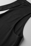 Black Sexy Solid Patchwork Slit Oblique Collar One Step Skirt Plus Size Dresses