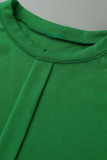 Зеленые повседневные однотонные платья в стиле пэчворк со складками и круглым вырезом