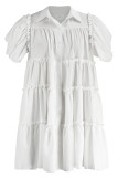 Robes blanches décontractées en patchwork solide avec boucle et col rabattu