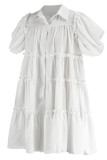 Белые повседневные однотонные платья трапециевидной формы с отложным воротником и пряжкой в ​​стиле пэчворк
