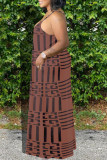 Коричневое сексуальное платье с бретельками в стиле пэчворк с принтом Платья Платья
