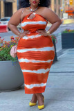 Tangerine Повседневное полосатое платье с принтом в стиле пэчворк на тонких бретельках Платья больших размеров (без пояса)