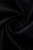 Negro casual estampado borla patchwork cuello en V sin mangas dos piezas