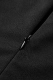 Черная сексуальная однотонная юбка в стиле пэчворк с косым воротником и косым воротником Платья больших размеров