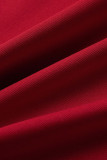 Rosso sexy solido patchwork fibbia colletto couverture manica corta due pezzi