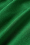 Vestidos verdes casuais de retalhos sólidos com decote em linha