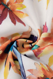 Kaki mode casual print patchwork gesp volant vouw vezelige zelfkant mandarijn kraag jurken