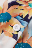 Hellblaue, modische, lässige Druck-Patchwork-Schnalle-Volant-Falten-Kleider mit fadenförmiger Webkante und Mandarinkragen