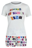 Rouge Casual Street Print Patchwork O Neck Short Sleeve Two Pieces