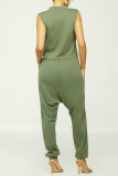 Gray Green Casual Solid Patchwork Pocket V Neck Loose Jumpsuits