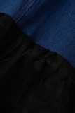 Светло-голубой модный однотонный лоскутный волан размера плюс (швы на юбке желтые)