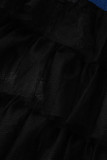 ブラック ファッション ソリッド パッチワーク フラウンス プラス サイズ (スカートのステッチは黄色です)