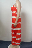 Tangerine Casual Rayas Estampado Patchwork Correa de espagueti Sling Dress Vestidos de talla grande (sin cinturón)