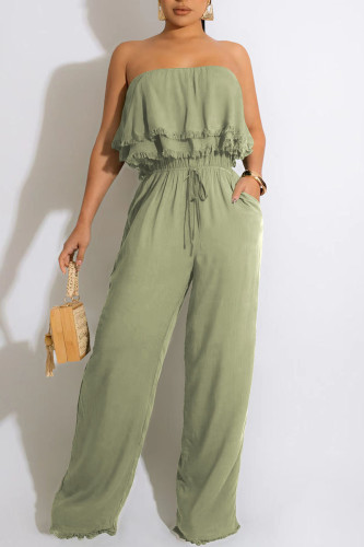 Light Green Casual Solid Patchwork Strapless Straight Jumpsuits