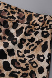 Stampa leopardata casual stampa patchwork o collo manica corta due pezzi