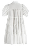 Witte casual effen patchwork gesp vouw kraag A-lijn jurken