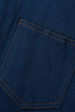 Светло-голубой модный однотонный лоскутный волан размера плюс (швы на юбке желтые)
