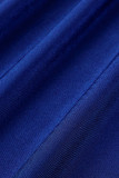 Vestido de noche de cuello oblicuo asimétrico de patchwork sólido de celebridades azules Vestidos