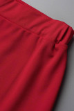 Rosso sexy solido patchwork fibbia colletto couverture manica corta due pezzi