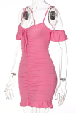 Pink Sexy Solid Flounce Spaghetti Strap Trumpet Mermaid Dresses