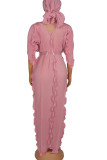 Розовые элегантные однотонные платья в стиле пэчворк с поясом и V-образным вырезом
