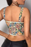 Abricot Sexy Caractère Patchwork Spaghetti Strap Tops