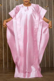 Розовое элегантное однотонное платье в стиле пэчворк с воланами и круглым вырезом Нерегулярные платья Платья