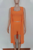 Orange Yellow Casual Solid Patchwork Sleeveless Crop Top Long Vest Drawstring Shorts Three-Piece Set
