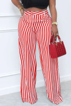 Pantaloni a vita alta dritti con stampa a righe casual con stampa a righe larghe rossi