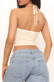 Abrikoos Sexy Casual Solid Bandage Backless Strapless Tops