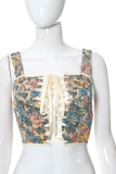 Apricot Sexy Character Patchwork Spaghetti Strap Tops