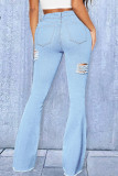 Svart Mode Casual Solid Ripped High Waist Boot Cut denim jeans