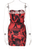 Red Sexy Print Patchwork Strapless Pencil Skirt Dresses