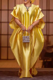 Vestidos de vestido irregular amarelo dourado elegante patchwork sólido babado oco