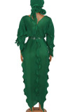 Green Elegant Solid Patchwork Flounce With Belt V Neck One Step Skirt Dresses
