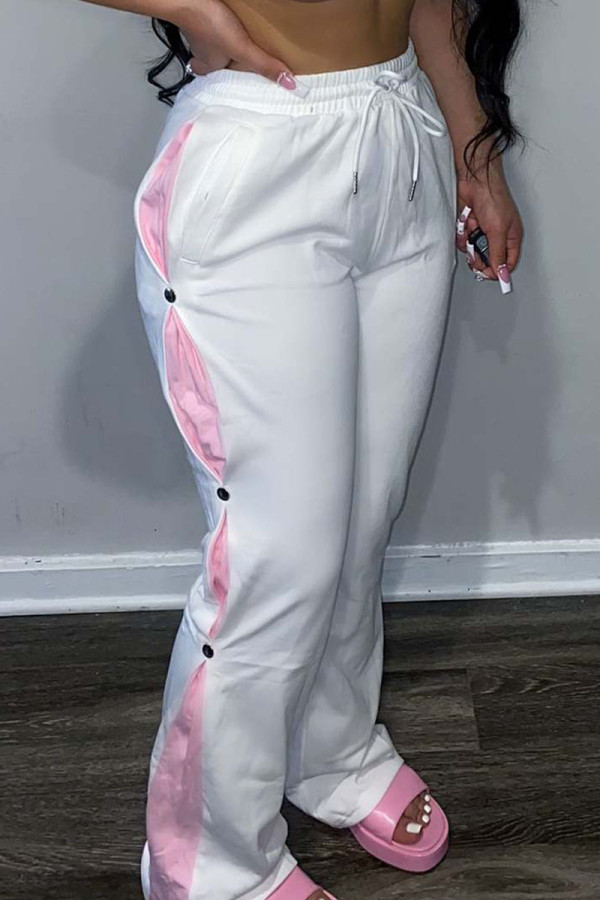 Pantalones de retazos rectos de cintura alta rectos de retazos lisos de calle casual blanco