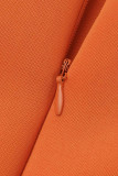 Tangerine Elegant Solid Patchwork Vierkante Kraag Avondjurk Jurken