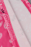 Розово-красный сексуальный принт в стиле пэчворк, прозрачный, с круглым вырезом, с коротким рукавом, из двух частей