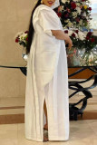 White Elegant Solid Patchwork Flounce O Neck Irregular Dress Dresses