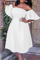 肩のイブニングドレスドレスから白のエレガントなソリッドパッチワーク