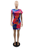 Multicolor Mode Casual Print Tie Dye Basic O-hals kortärmad klänning