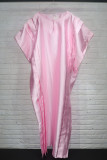 ピンクのエレガントなソリッドパッチワークフラウンスOネックの不規則なドレスドレス