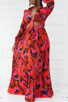 Красные модные повседневные платья с повязкой и разрезом V-образным вырезом с длинным рукавом