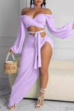White Fashion Sexy Solid Backless Asymmetrical Off the Shoulder Long Sleeve Two Pieces