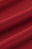Vestidos de fivela de bolso liso casual vermelho patchwork